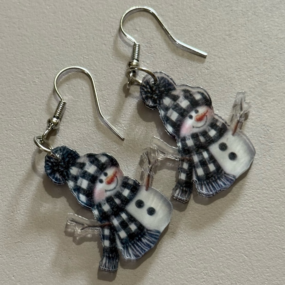 Snowman Earrings with Black and White Accents